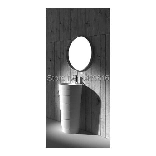 Bathroom Round Pedestal Washbasin Solid Surface Stone Cloakroom Freestanding Vanity Sink W9016