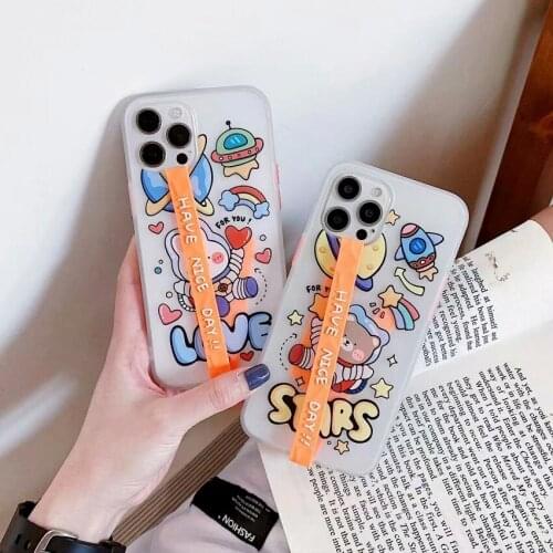 Cartoon Cute Bear Space Phone Case For 6S 8 7 6 Plus Soft TPU Phone Cover For 11 Pro XS Max XR X For 12 12Mini 12 Pro Max