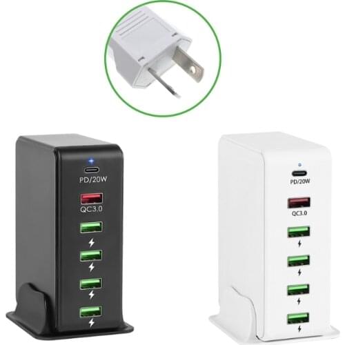 AU Plug 6 Ports 20W Type C PD Quick Charge 3.0 USB Charger Hub Fast Charging Station for -Samsung Cellphone Tablet PC Dropship