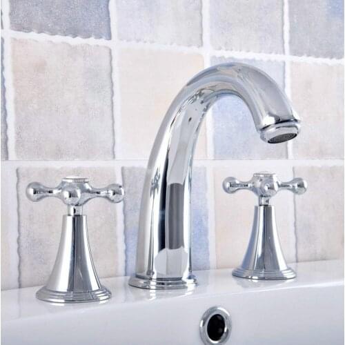 Basin Faucets Polished Chrome Modern Bathroom Sink Faucet Double Cross Handle 3 Hole Bathbasin Mixer Taps Nnf545
