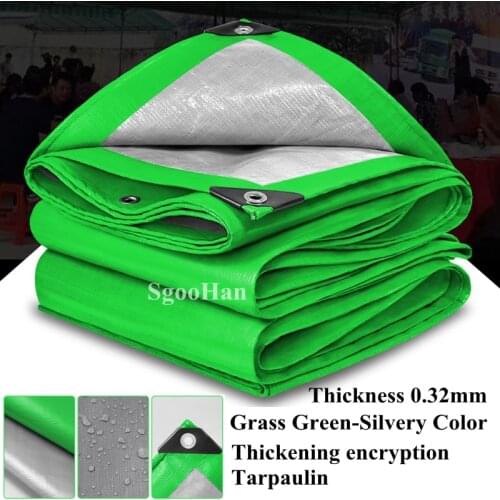 Green-Silver 0.32mm PE Tarpaulin Rainproof Cloth Sunshade Sail Boat Car Truck Canopy Tarp Ground Sheet Camping Waterproof Cloth