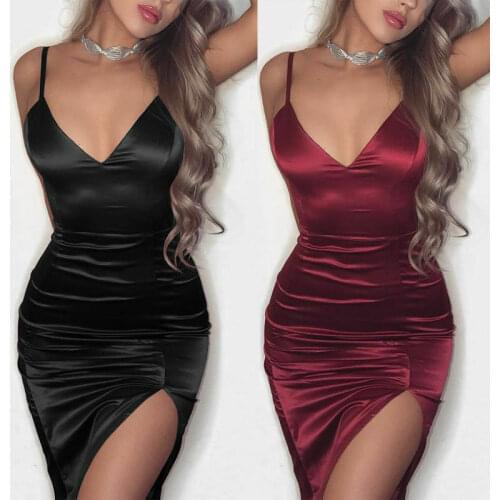 2019 Women Dresses Sexy Bandage Bodycon Sleeveless Evening Party Skinny Club Wear Slip Split V Neck Dress Fashion Clothes