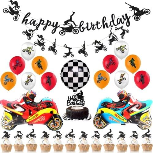1 Set Motorcycle Balloon Racing ORV Dirt Off-Road Bike Car Black Banner Ballon Boy Kids Cars Birthday Party Motorbike Decoration
