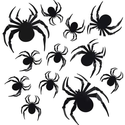 12Pcs/Set Mix Size Halloween 3D Black Spider Wall Sticker DIY PVC Art Wall Decal Sticker Festival Living Room Home Decoration