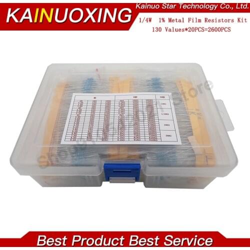 2600pcs 130 Values 1/4W 0.25W 1% Metal Film Resistors Assorted Pack Kit Set Lot Resistors Assortment Kits Fixed capacitors