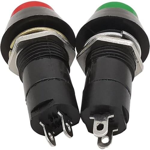 5Pcs PBS-11A 2Pin Plastic Self Locking Switch Round 12mm Button Switch Green/Red Push Button 3A 250V