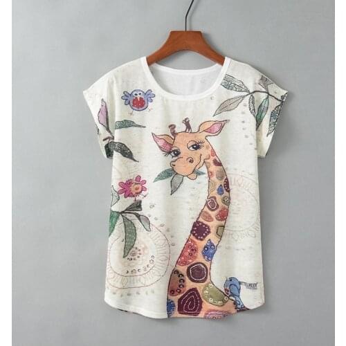 Lovely Tops For Women Summer Chiffon Blouse Short Sleeve Cute Animals Pattern Shirts Tunics Loose Blusas Pullover Top