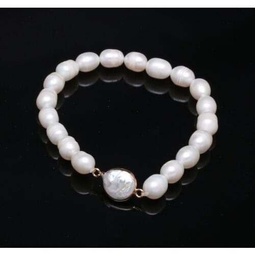 Real Natural Freshwater Baroque Pearl Bracelets & Bangles Women Button Beads Bracelet Jewelry Gifts 19cm