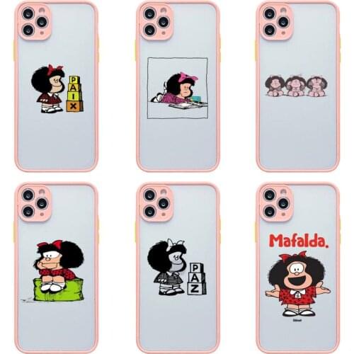 Mafalda Hot Sale Fitted Phone Case For iphone 12 11 Pro Max Mini XS 8 7 Plus X SE 2020 XR Light pink Matte Transparent Cover