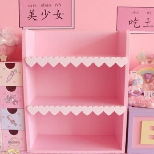 Pink Girl Nordic Wooden Cabinet cute 3 floor desktop Storage rack cosmetic brush organizer home bedroom decoration Ornaments new