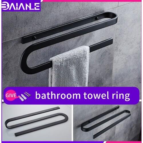 Bathroom towel bar wall mounted aluminum toilet black towel ring holder shelf storage rack holder fixture home gadgets