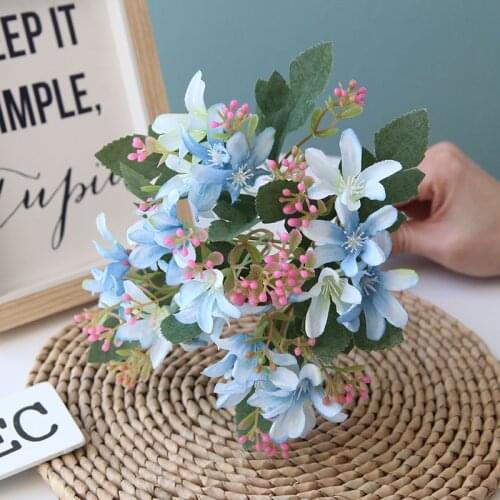 Artificial Flower 5 Heads Daffodil Bridal Bouquet For Wedding Valentines Day Party Home DIY Decoration