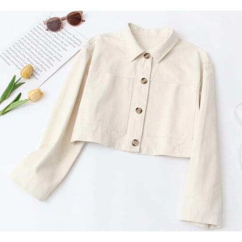 Nice Casual Women Turn-down Collar Jacket New Spring-autumn Vogue Ladies High Street Coat Female Solid Color Short Shirt Top