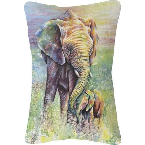 Mother Baby Elephant Colorful Cushion Cover Decorative Linen Pillow Case