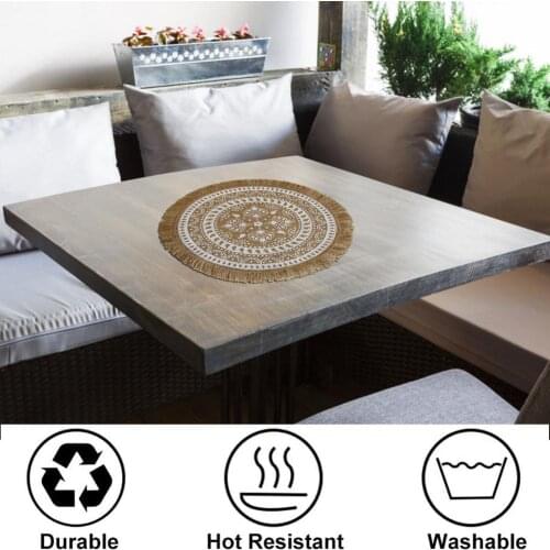 Round Placemats For Dininer Table Decoration Jute Linen Tassel Placemat Coaster Tableware Mat Bowls Cup Mat Kitchen Accessories