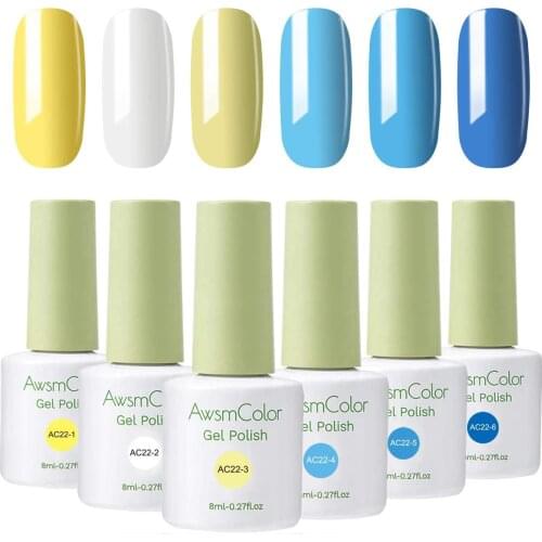 Nail Polish, AwsmColor Gel Nail Polish Set Soak Off Yellow Blue White Daisy Duke Nail Polish Kit 6 Colors 8ml Nail Art Gels Home