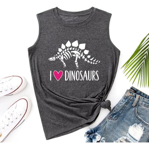 I Love Dinosaurs Animal Tank Tops Women Vest Tanks Top Summer Shirt Sleeveless T-Shirts Casual Muscle Fitness Tee Shirts Clothes