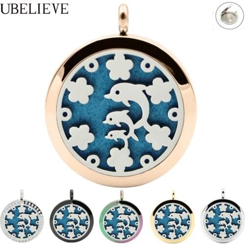 Fashion stainless steel aromatherapy Diffuser Necklace Pendant 30mm Magnetic Hollow Perfume Necklace With Pads