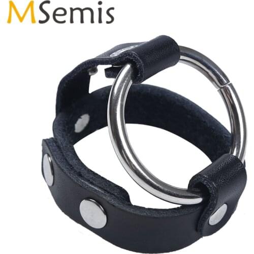 Mens Adjustable PU Leather Strap Penis Hole Testicle Cage Cock Ring Erection Enhancer Bondage Penis Ring Mens Panties Lingerie