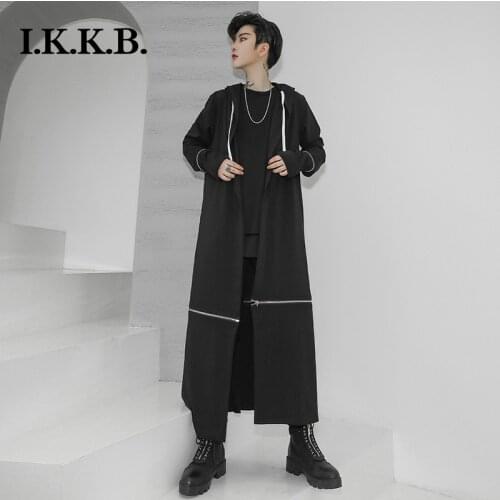 Yamamoto style long mens nightclub style hooded cape stage dress Japanese singer glove trench coat fashion coat