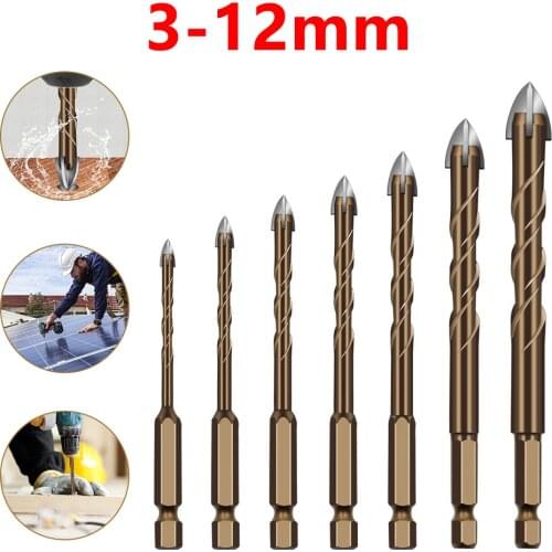 3/4/5/6/8/10/12mm Cross Hex Tile Drill Bit Set for Glass Ceramic Concrete Hole Opener Hard Alloy Triangle Bit Woodworking Tools