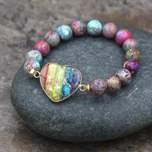 New product Love Heart Charm Bracelet 10mm Blue Bead Female Elastic Bracelet for women Jewelry for women