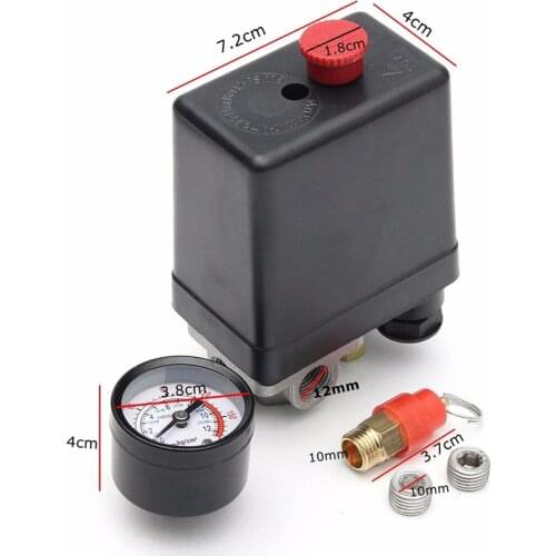1/4'' BSP 4 Port 12 Bar Single-phase Air Compressor Pressure 0-175 PSI Switch Control Valve Safety Valve Pressure Gauge