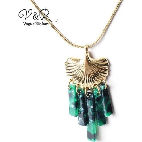 Acetate Plate Stick Metal Sea Shell Pendent Necklace, 2019 Hot New Trendy Fashion Jewelry Pendent Necklace for Women Wholesale