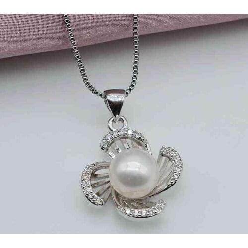 Flower pendant necklace, natural white freshwater pearl, 925 sterling silver necklace, girl necklace
