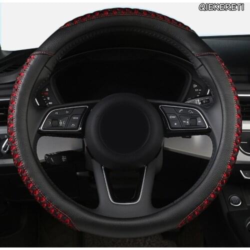 QIEKERETI Leather Car Steering Wheel Cover For Jaguar XF XE F Pace XJ X-type Ruitar E Pace Emblem S-type