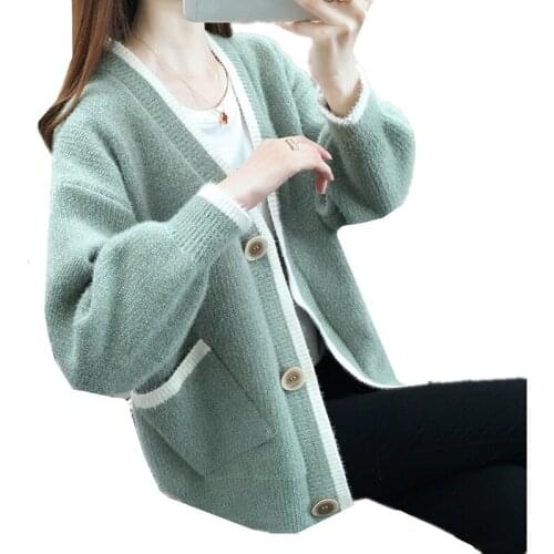 Spring Autumn New Knitted Sweater Cardigan Women Tops Fashion V Neck Long Sleeve Solid Coat Casual Female Knitwear Clothes G1239
