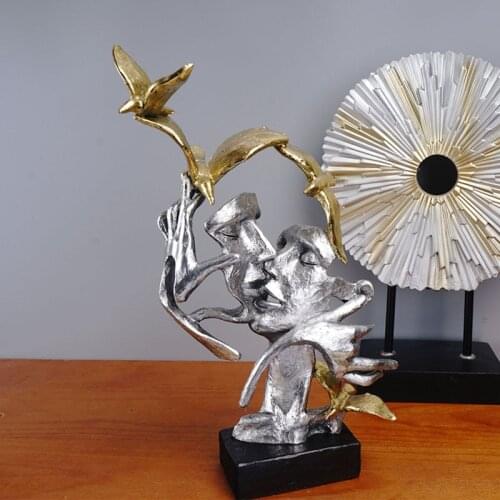 Resin Statue Nordic Modern Couple Silver Abstract Character Home Decor Guest Restaurant Study Creativity Desktop Decoration