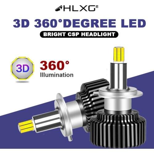 HLXG led h11 H1 H7 H4 3D 360 LED 6000k 9012 H8 H9 bulb 9005 9006 HB3 HB4 lamps 20000LM 12V Auto 24 Sides CSP Chips Light Source