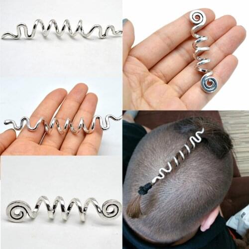Antique Silver Long Viking Spiral Sneak Beads for Hair Braids Vintage Hair Accessoreis Beads Charms