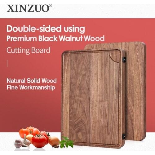 XINZUO Kitchen Wooden Chopping Blocks Black Walnut Double-side Using Bread Fruit Cutting Board Durable Kitchen Tools Accessories
