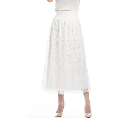 On sale 2020 summer Womens ladies Umbrella Skirt Cotton Long Skirt Lace High Waist Hollow Out Skirt Slim maxi high quality