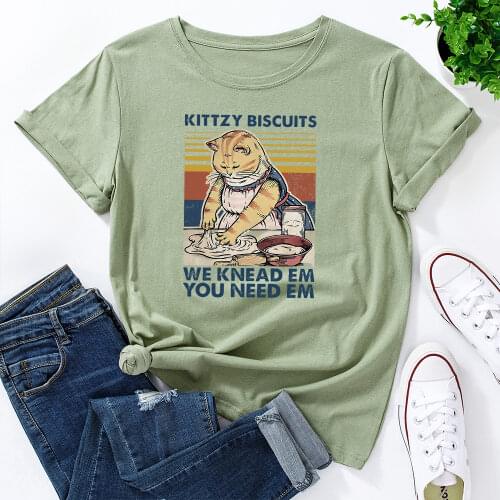 Cat Kittzy Biscuits We Knead Em Womens Short Sleeve T Shirts Loose Graphic Tops Crewneck Cotton Summer Casual Tee Shirts Gift