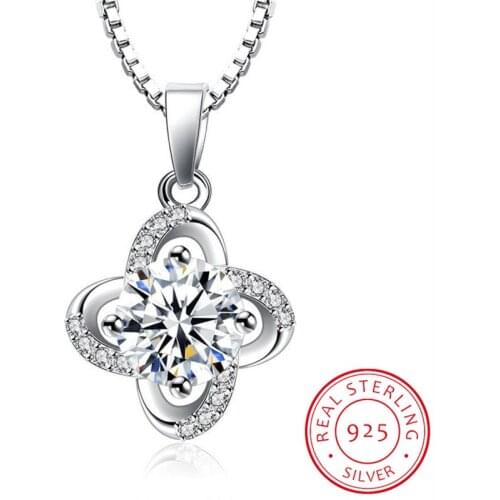 925 Sterling Silver Zirconia Clover Flower Twist Windmill Forever Pendant Neckace 45cm Chain collares de prata Gift S-N122