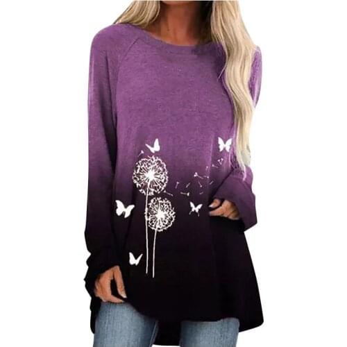 2021 Spring Fashion Women Shirt Elegant Dandelion Print Female Long Sleeve Tops Casual O-Neck Loose Ladies Pullover Clothing