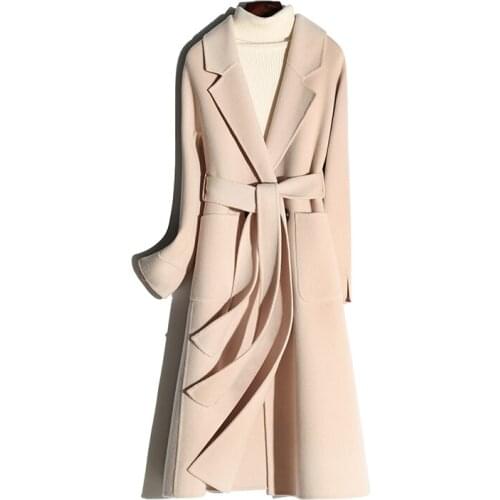 Long 100% Coat Women Korean Double-sided Spring Autumn Wool Jacket Yellow Overcoat Abrigos Mujer Elegante XRD1810 KJ4039