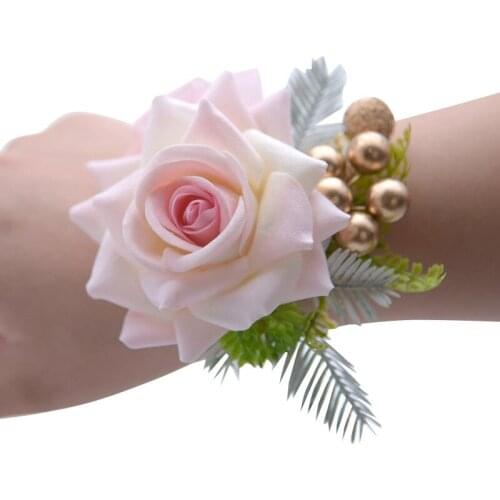 Bridal Wedding Ceremony Wrist Flower Bridesmaid Party Hand Decor Champagne Flower