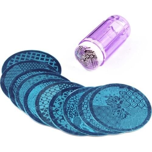 10Pcs Nail Stamping Template With 1Pcs Purple Stamper Image Plates Nail Stamp Plate Nail Art Tools