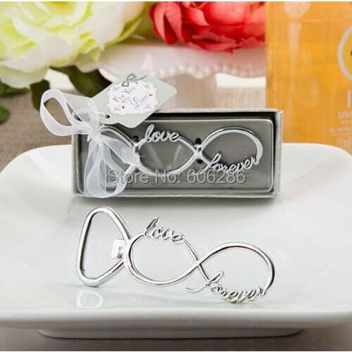 100pcs/lot Bridal Shower Gifts Infinity Design Silver Metal Bottle Opener Wedding Favors Souvenirs