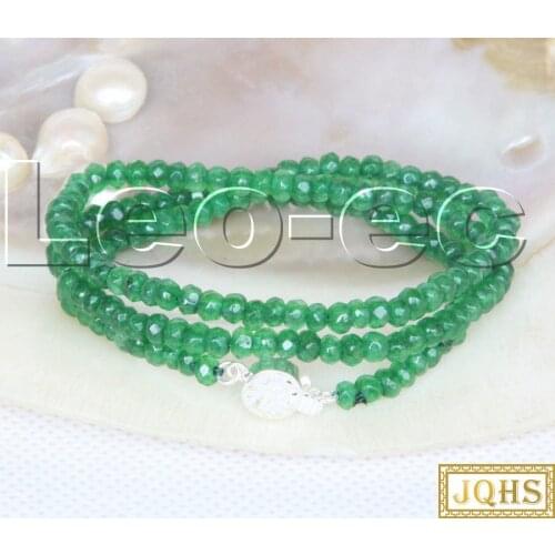 18" 2X4mm Faceted Rondelle green Peridot Gems Beads necklace 925s clasp v1770