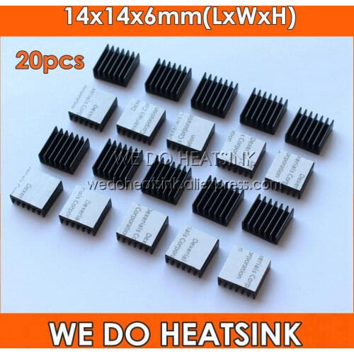 20pcs 14x14x6mm Black Heat Dissipation Aluminum Heat Sink Cooler With Thermal Conductive Double Sided Tape