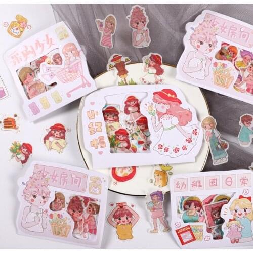 40Pcs Cute Girl Little Red Riding Hood Stationery Stickers Kawaii Paper Adhesive Stickers Kids DIY Scrapbooking Diary Photos