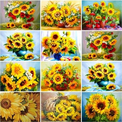 AZQSD 5D DIY Diamond Painting Sunflower Handicraft Diamond Embroidery Florals Mosaic Full Kits Needlework Home Decoration
