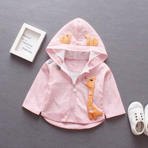 Summer fashion baby girls coat children sunscreen cartoon cute giraffe cute UV protection hooded jacket
