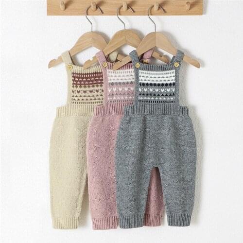 Infant Baby Sweater Jumpsuit 2021 Autumn Winter Boys Girls Clothes Sleeveless Knitted Suspender Pants Overalls Toddler Knitwear