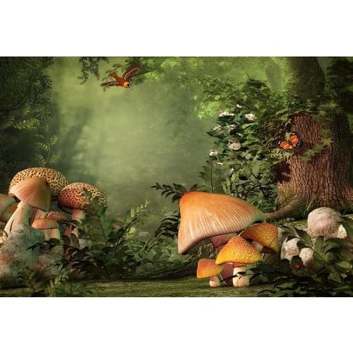 Wonderland Photography Backdrops Foggy Forest Mushrooms Bokeh 3D Backgrounds for Photo Studio for Party Customized Vinyl Cloth